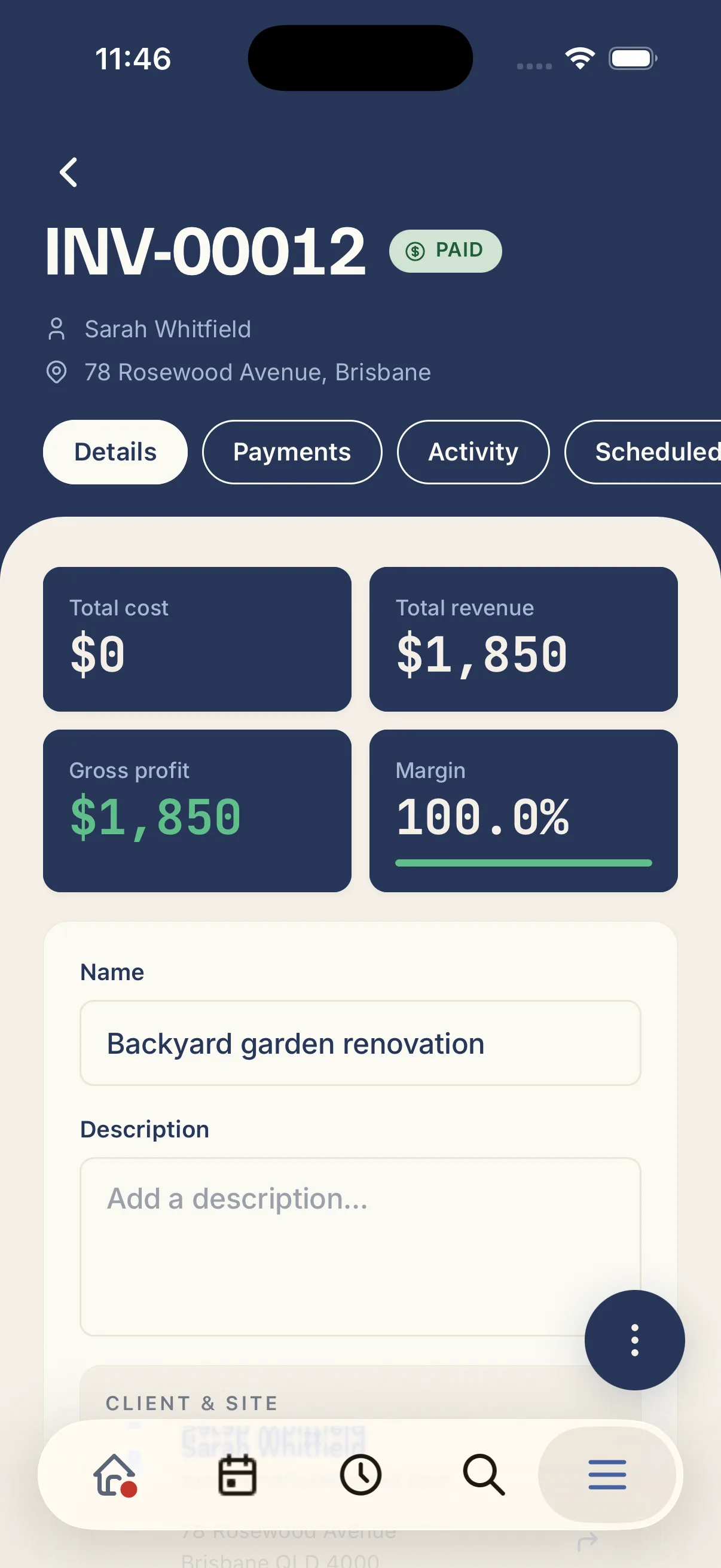 An invoice open in the Kelpie app on a phone